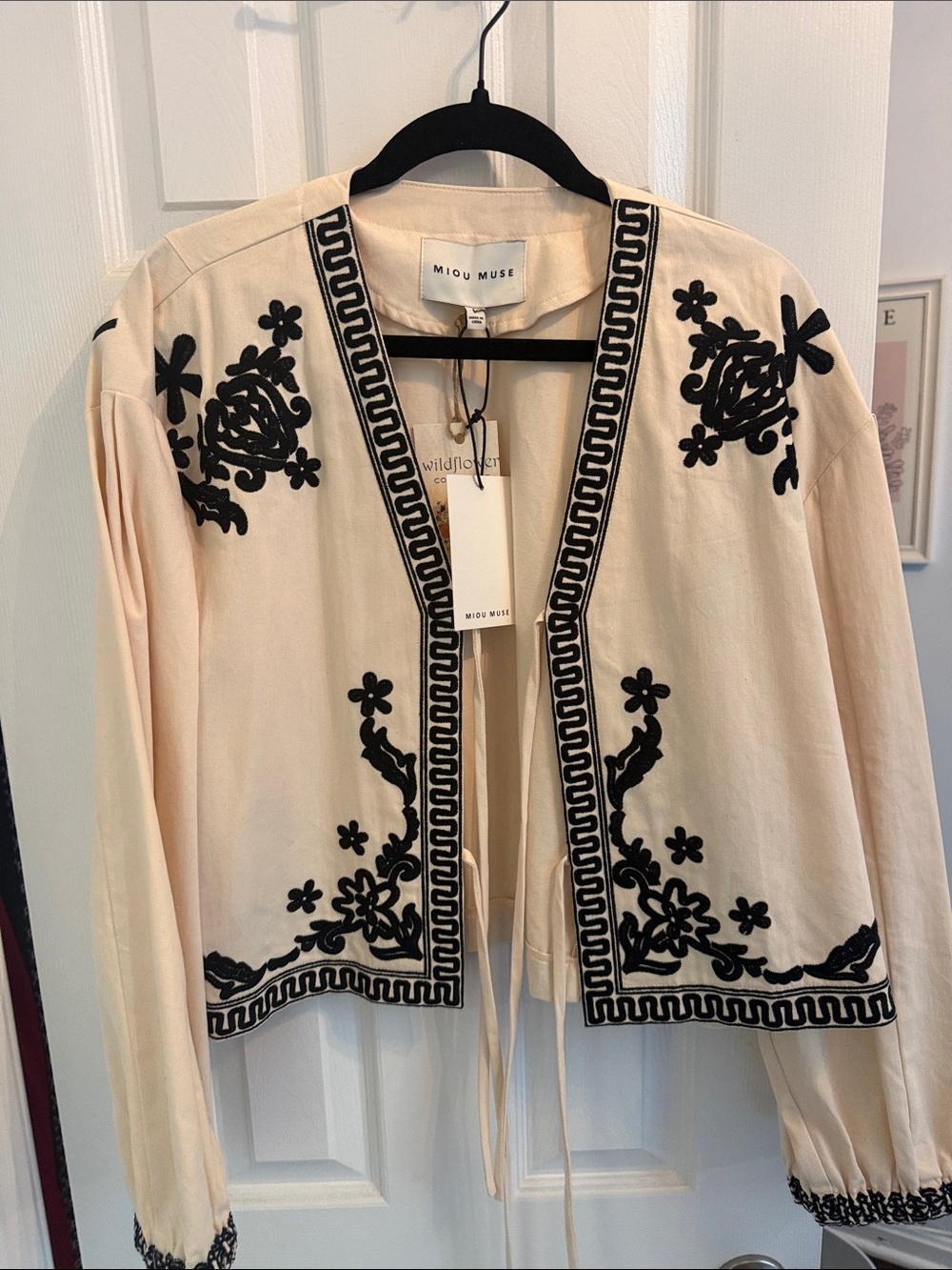 Mioj Muse Cream Embroidered Open-Front Blazer